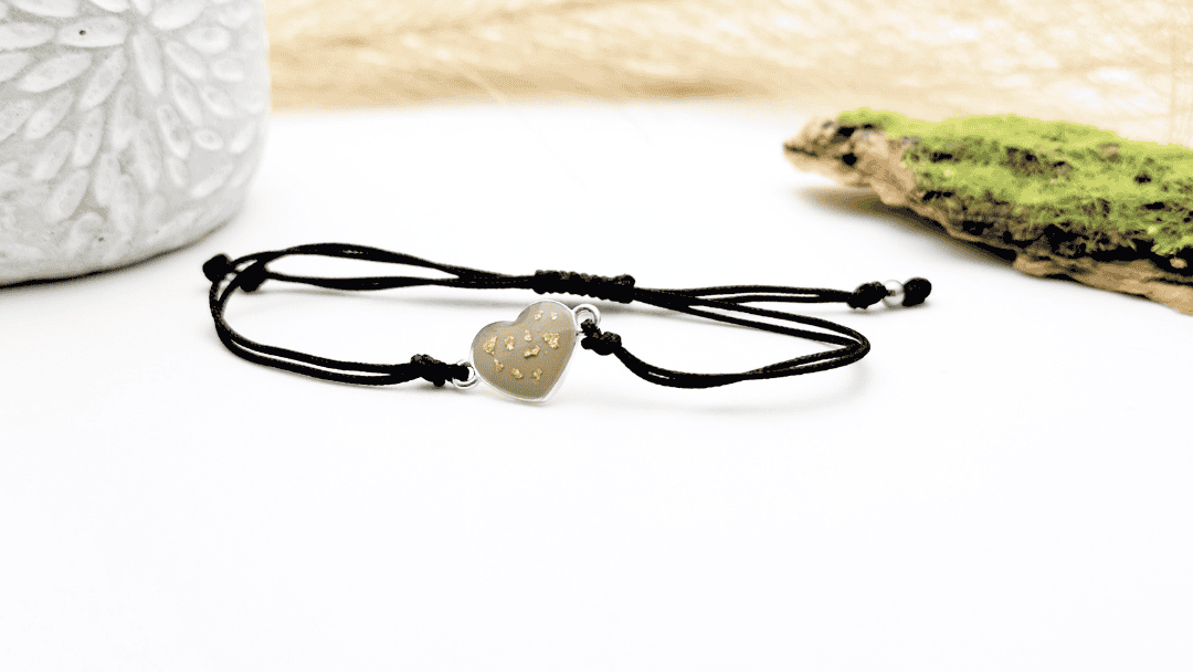 Bransoletka serce beżowe z płatkami złota (srebro 925) - obrazek 2