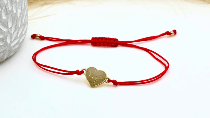 Bransoletka serce beżowe z płatkami złota (pozłacane srebro 925)