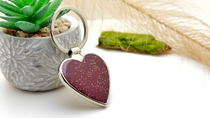 Brelok serce bordowe ze złotym brokatem