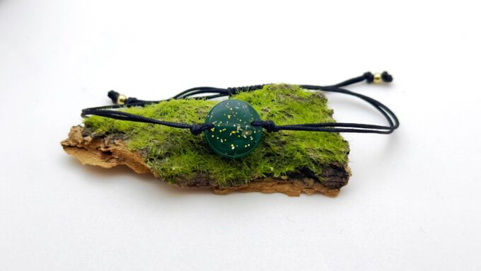 Bransoletka okrągła butelkowa zieleń ze złotym brokatem